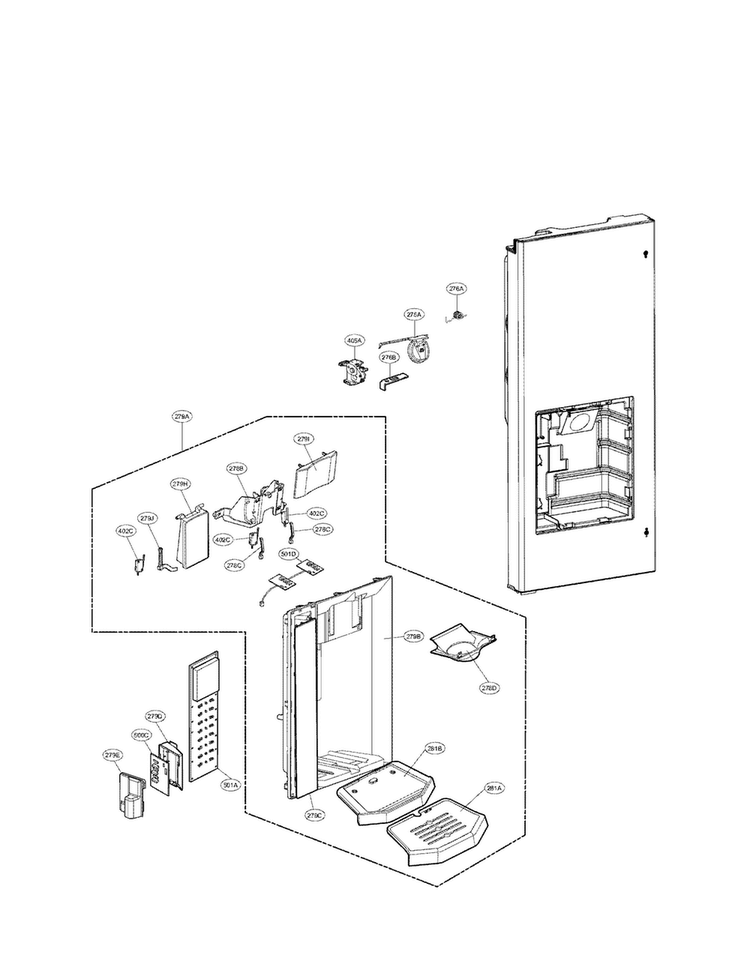 Dispenser Parts Diagram and Parts List for LFX28977SW 02 LG Refrigerator