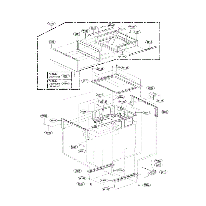 Drawer Diagram and Parts List for LRE30453WW 01 LG Range
