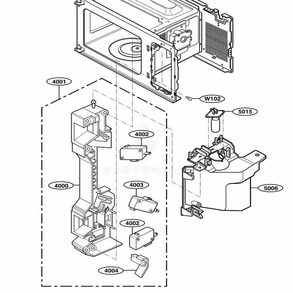 Latch Board Parts Diagram and Parts List for 62299 ABKESEA LG Range