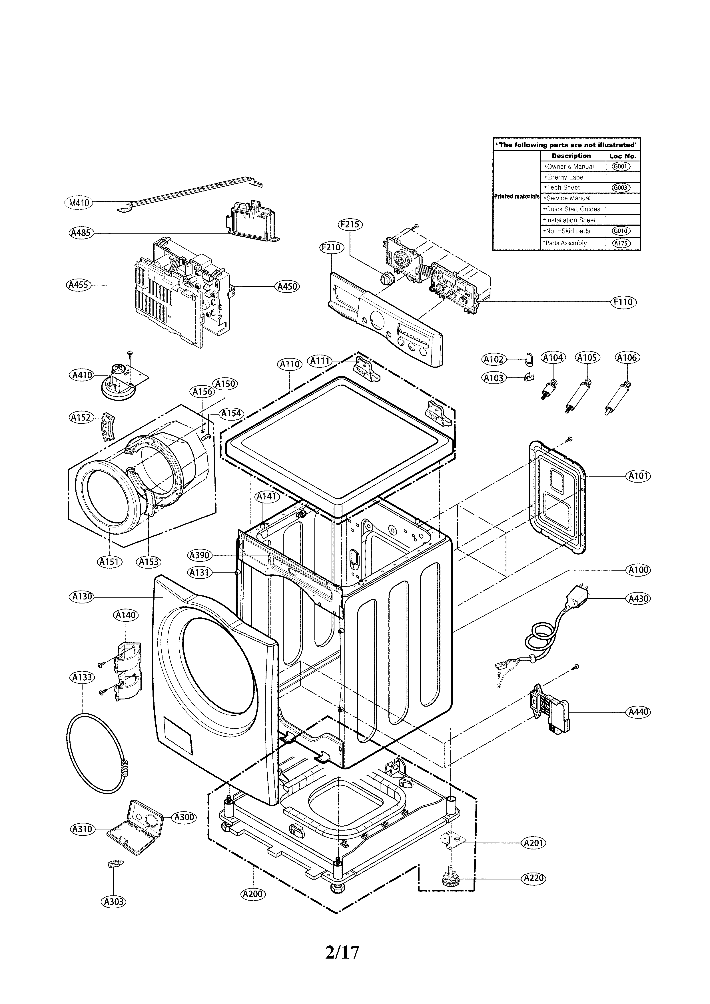 Cabinet And Control Parts Diagram and Parts List for 79641393510  Kenmore Washer