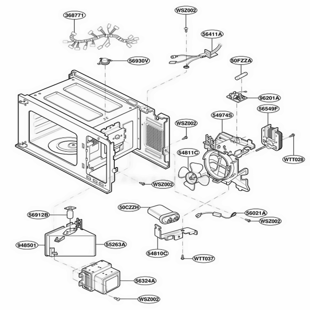 Interior Parts Diagram and Parts List for 88910 MWESEC LG Range