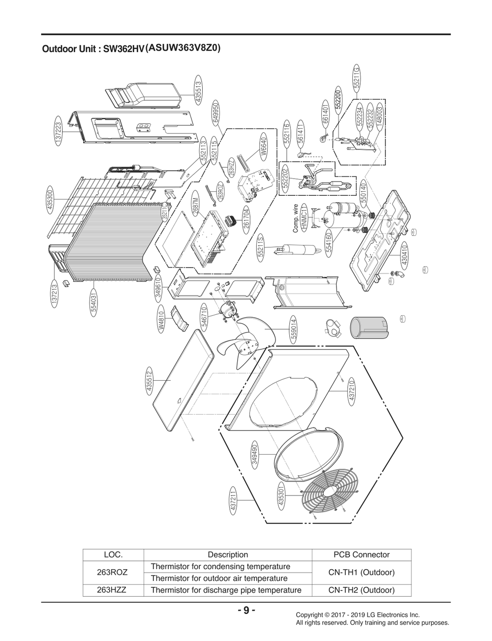 Outdoor Unit Diagram and Parts List for ASUW363V8Z0 AWHBEUS LG Air Conditioner