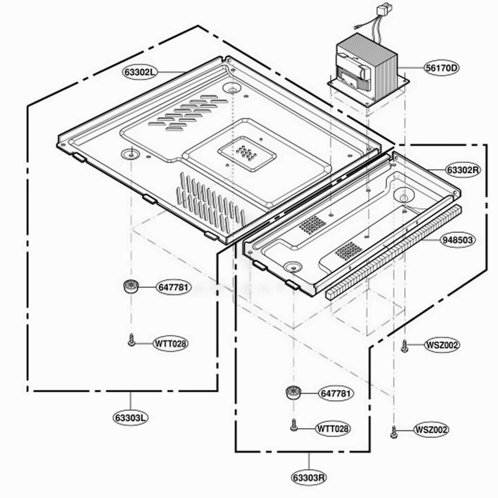 Base Plate Parts Diagram and Parts List for MT4140SKB ABKEWRP LG Wall Oven