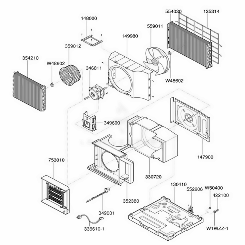 Air Handling And Cycle Parts Diagram and Parts List for 75124 AWYASRU LG Air Conditioner