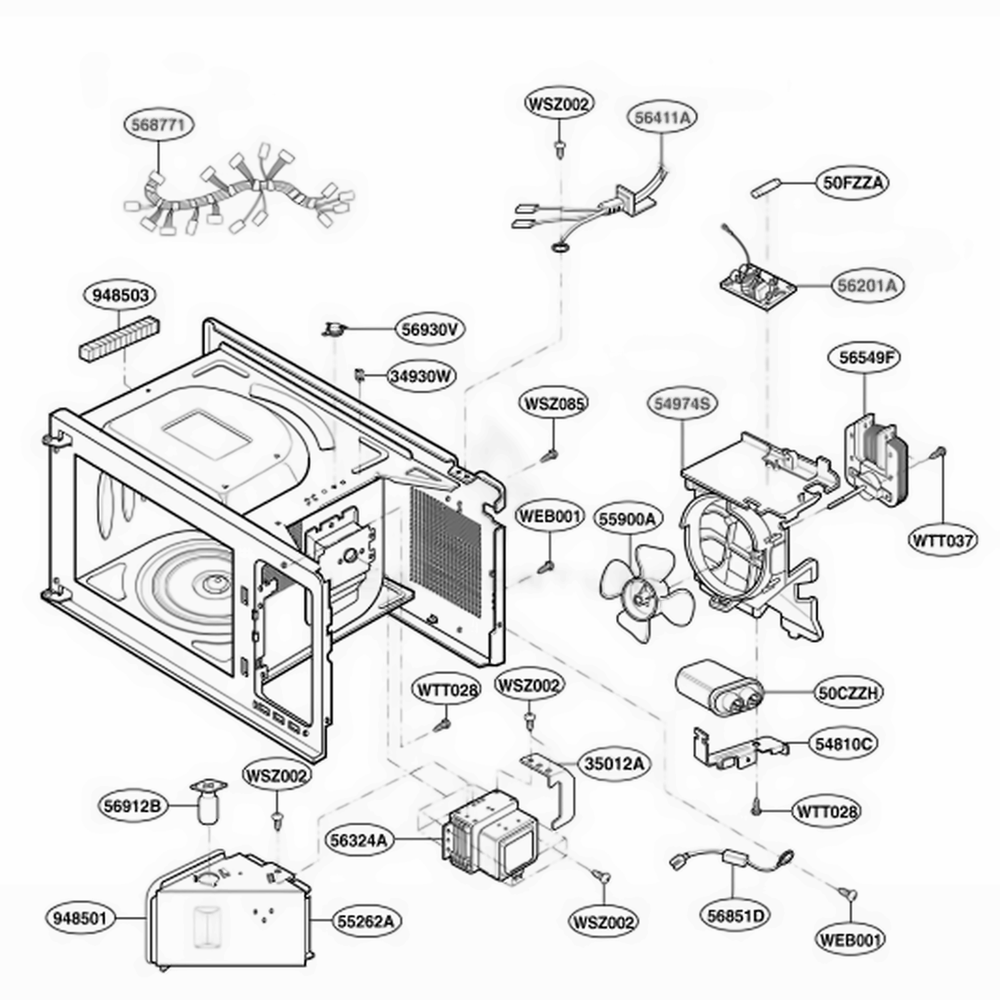Interior Parts 2 Diagram and Parts List for LRM1250W CWHELGA LG Wall Oven