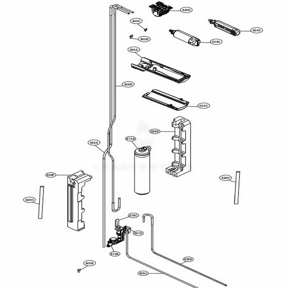 Refrigerator Rail Part 2 Diagram and Parts List for UPSXB2627S ASTCNA1 LG Refrigerator