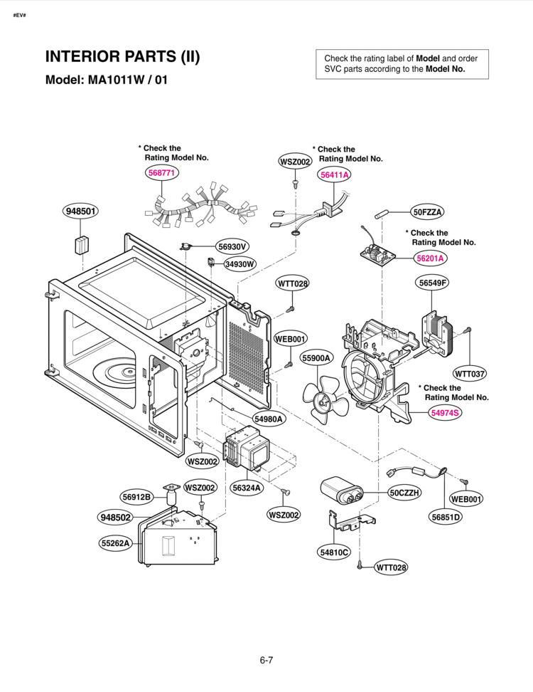 INTERIOR PARTS II   Model Diagram and Parts List for MA1011W  LG Microwave