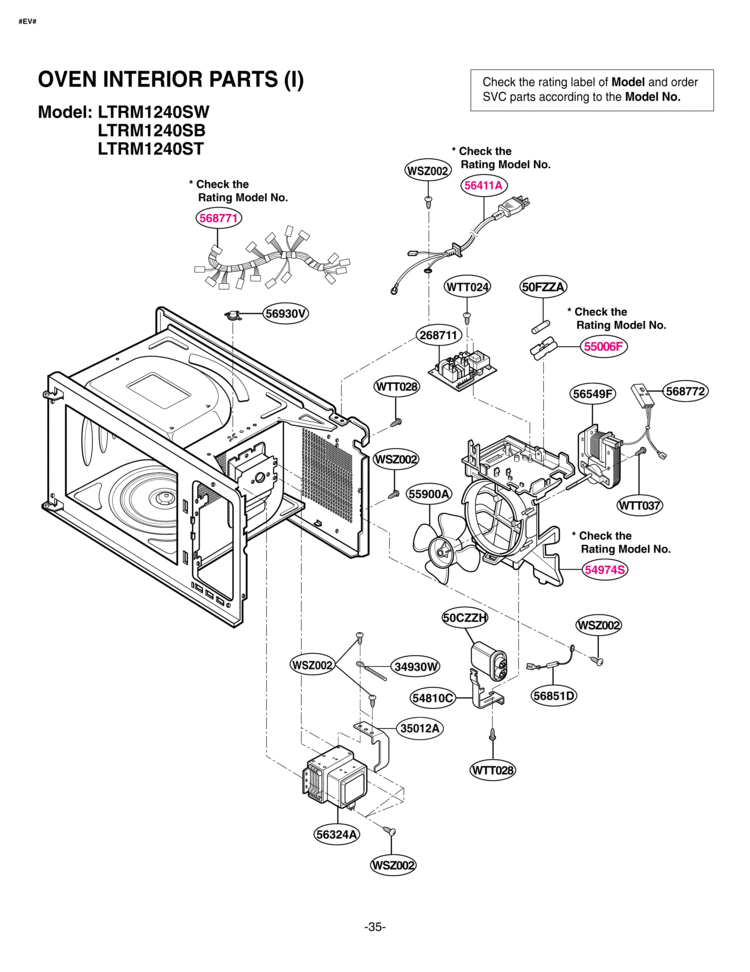 OVEN INTERIOR PARTS I Diagram and Parts List for LTRM1240SW LTRM1240SW/01 LG Microwave