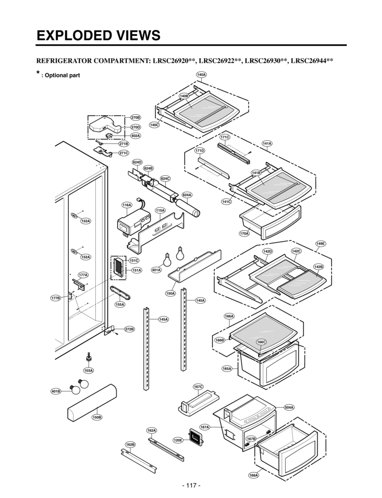 REFRIGERATOR COMPARTMENT      EXPLODED VIEWS Diagram and Parts List for LRSC26944SW  LG Refrigerator