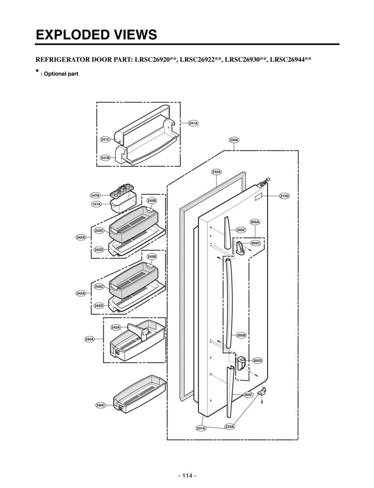 REFRIGERATOR DOOR PART      EXPLODED VIEWS Diagram and Parts List for LRSC26930SW  LG Refrigerator