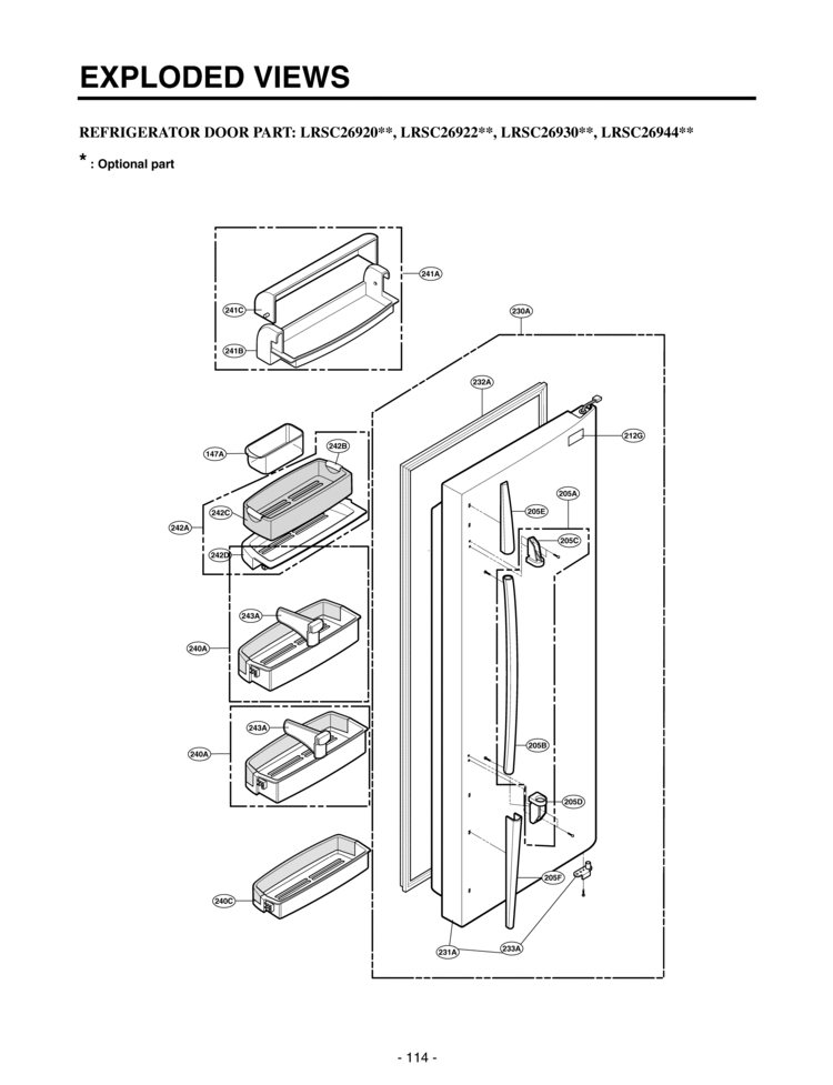 REFRIGERATOR DOOR PART      EXPLODED VIEWS Diagram and Parts List for LRSC26922SW  LG Refrigerator
