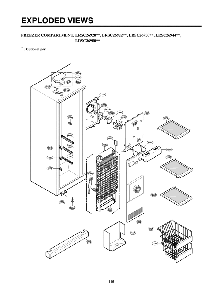 FREEZER COMPARTMENT       EXPLODED VIEWS Diagram and Parts List for LRSC26922SW  LG Refrigerator