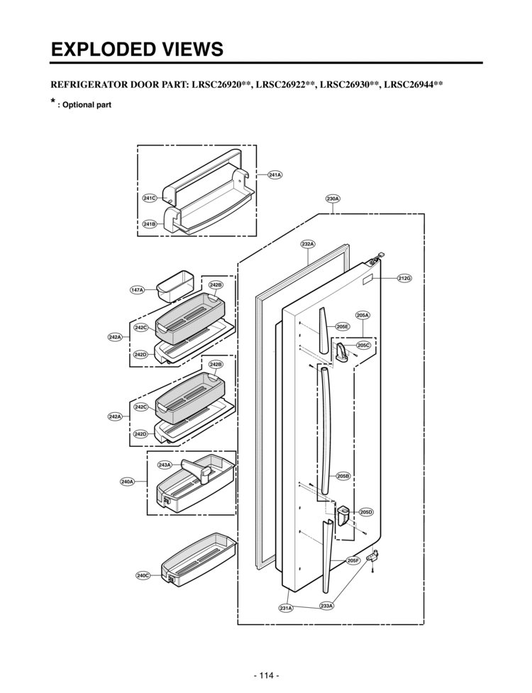 REFRIGERATOR DOOR PART      EXPLODED VIEWS Diagram and Parts List for LRSC26922TT  LG Refrigerator