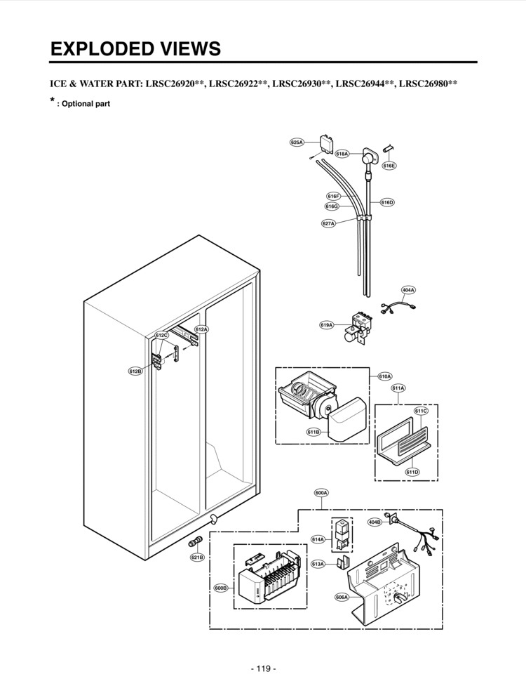 ICE & WATER PART       EXPLODED VIEWS Diagram and Parts List for LRSC26920SW  LG Refrigerator