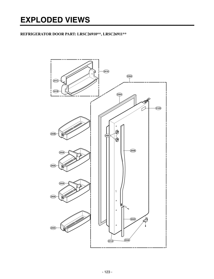 REFRIGERATOR DOOR PART   EXPLODED VIEWS Diagram and Parts List for LRSC26911SW  LG Refrigerator