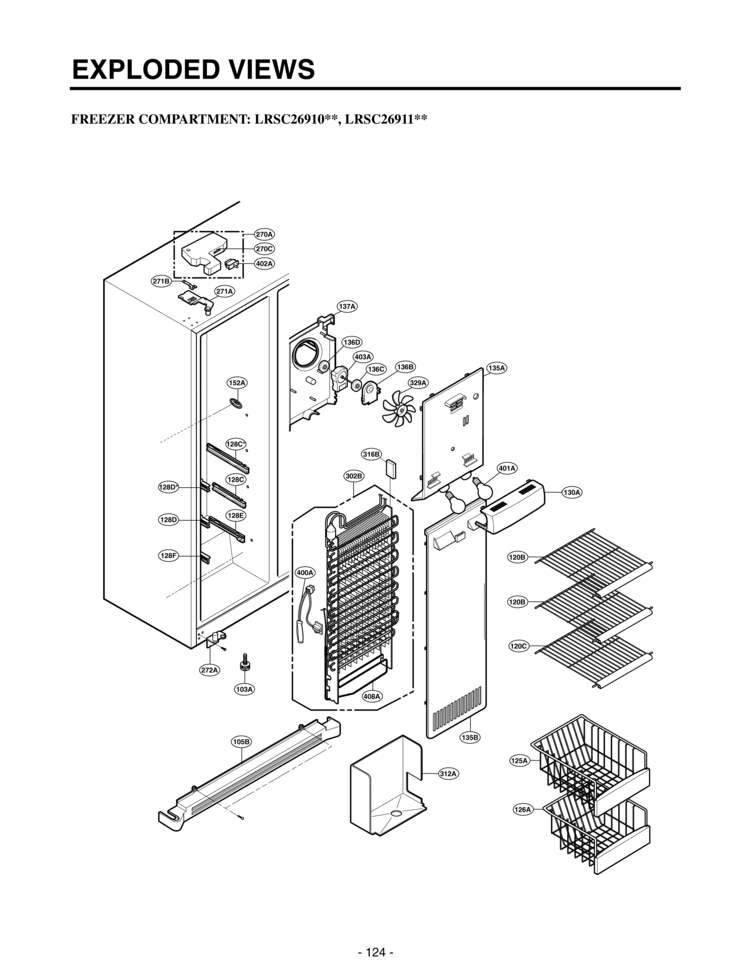 FREEZER COMPARTMENT   EXPLODED VIEWS Diagram and Parts List for LRSC26911TT  LG Refrigerator