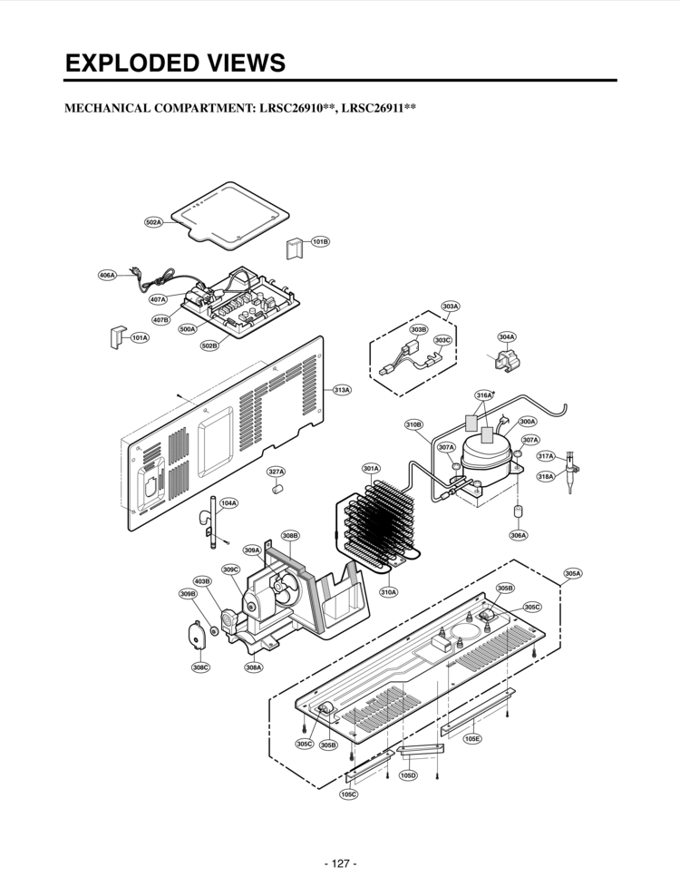 MECHANICAL COMPARTMENT   EXPLODED VIEWS Diagram and Parts List for LRSC26911TT  LG Refrigerator