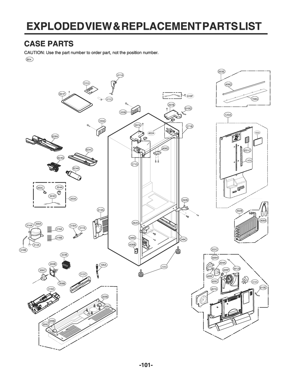 Case Parts Diagram and Parts List for GR-L268NKSM ASBCNA4 LG Refrigerator