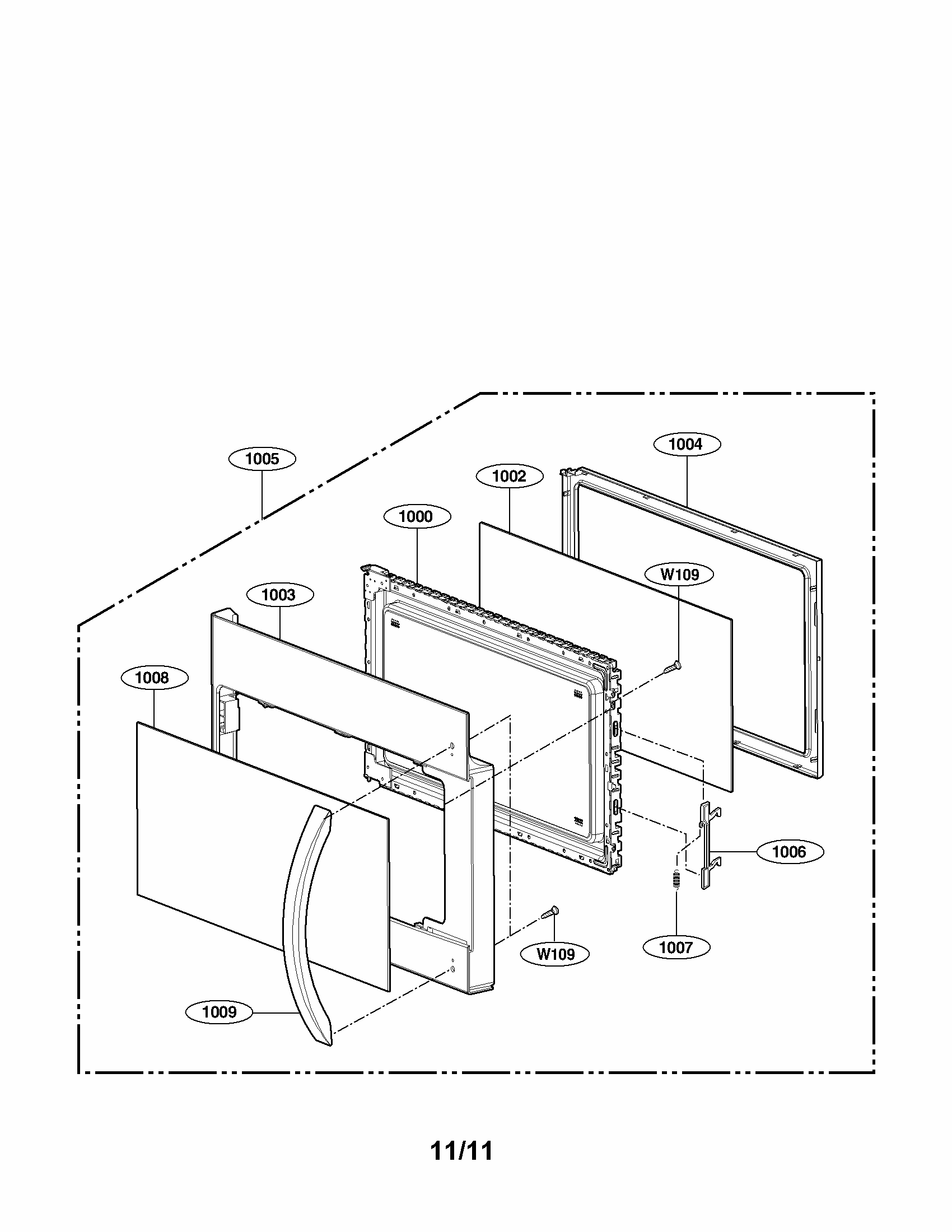 Door Parts Diagram and Parts List for 72185039111  Kenmore Microwave