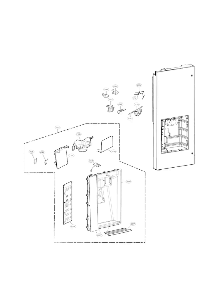 Dispenser Parts Diagram and Parts List for LFXS29766S 00 LG Refrigerator