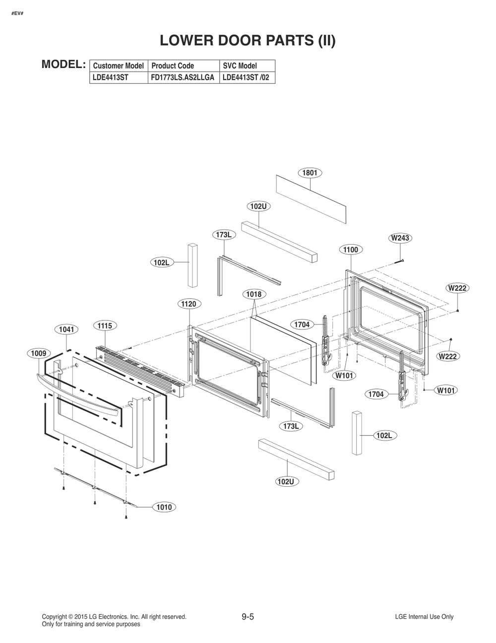 Lower Door Parts 2 Diagram and Parts List for FD1773LS AS2LLGA LG Range
