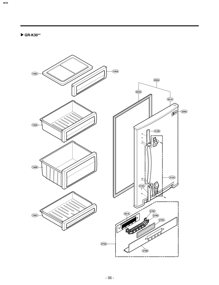 Refrigerator Exploded View 2 Diagram and Parts List for GR-K30PS  LG Refrigerator