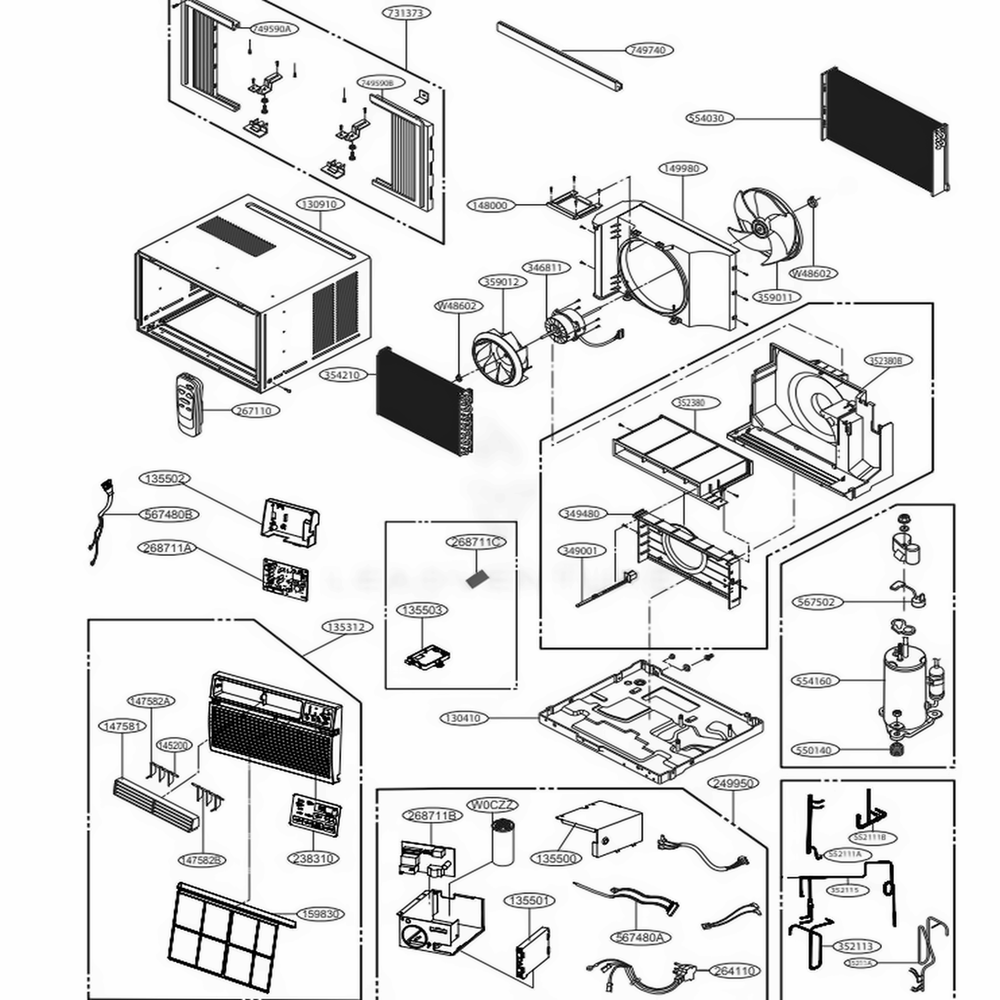 Main Diagram and Parts List for LW1017ERSM AT1AYOW LG Air Conditioner