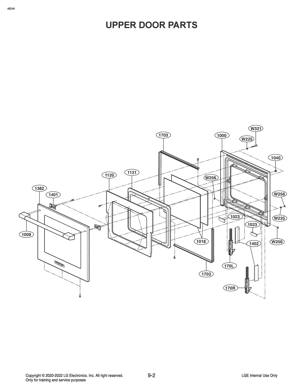 Upper Door Parts Diagram and Parts List for WDEK9419S ASTLSGN LG Wall Oven