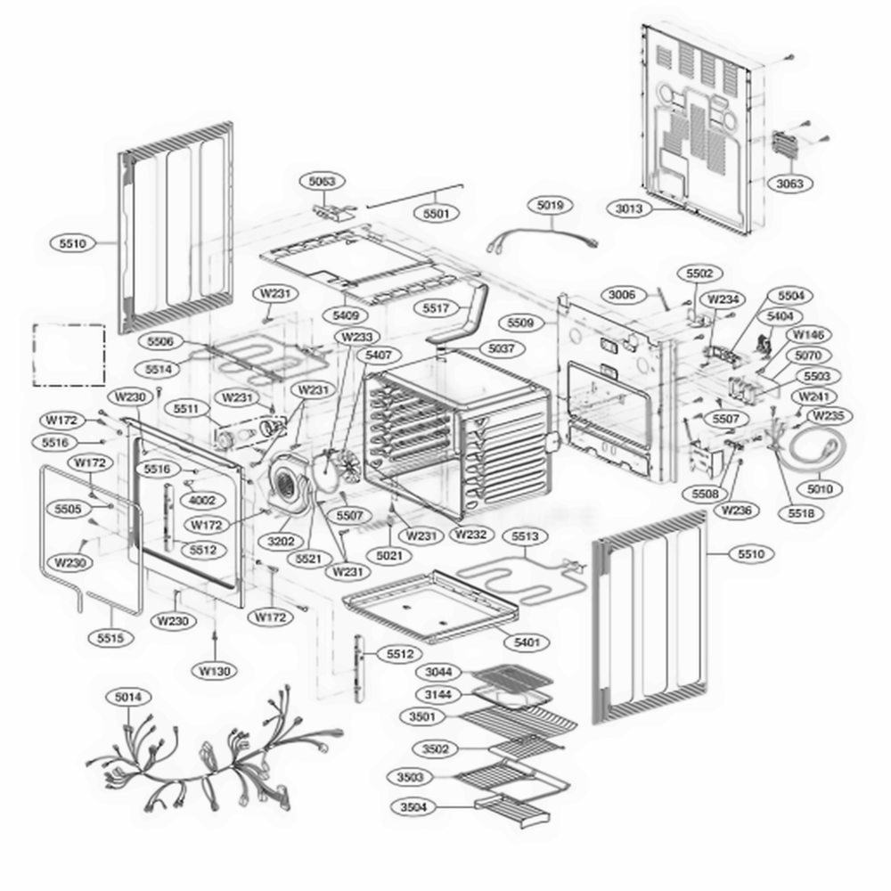 Cavity Parts Diagram and Parts List for LSC5683WB ABKLLCA LG Range