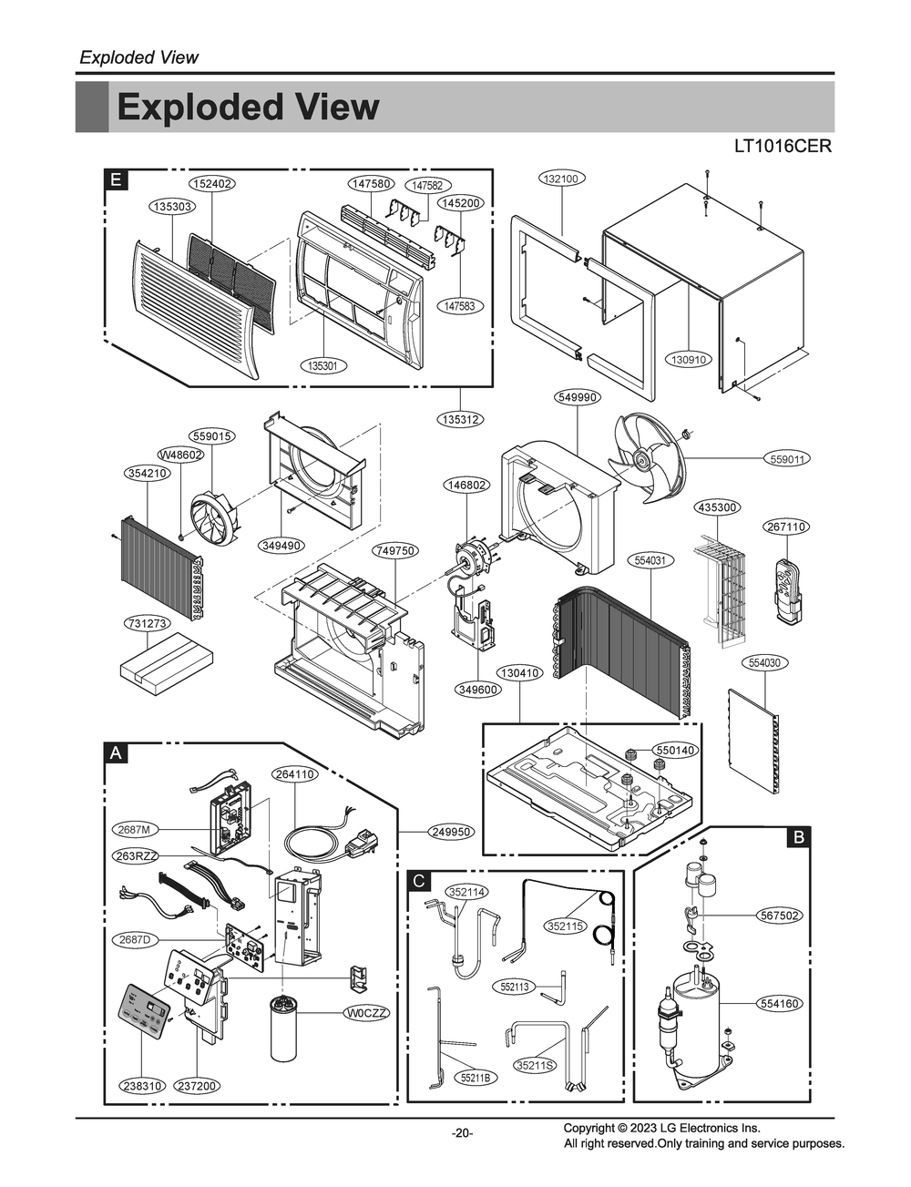 Diagram 1 Diagram and Parts List for LT1016CER AT1AUSL LG Air Conditioner