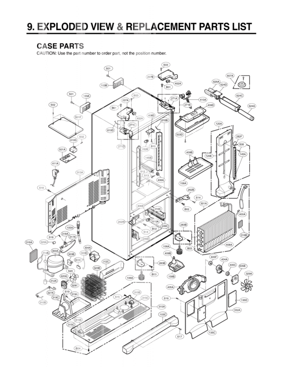 CASE PARTS   EXPLODED VIEW & REPLACEMENT PARTS LIST Diagram and Parts List for LFD25860TT ATICLGA LG Refrigerator