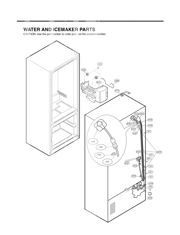 WATER AND ICEMAKER PARTS Diagram and Parts List for LFD25860TT ATICLGA LG Refrigerator