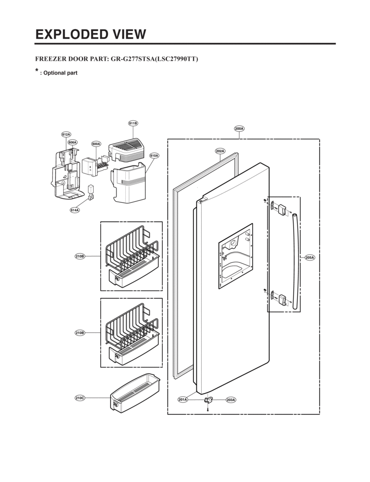 FREEZER DOOR PART   EXPLODED VIEW Diagram and Parts List for LSC27990TT  LG Refrigerator
