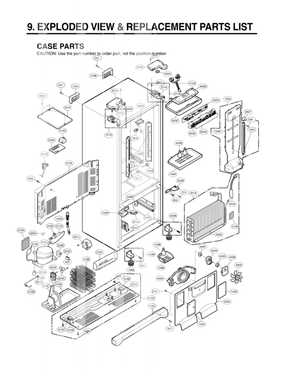 CASE PARTS   EXPLODED VIEW & REPLACEMENT PARTS LIST Diagram and Parts List for LFC25760ST ASTCLGA LG Refrigerator