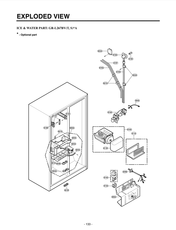 ICE & WATER PART  S Diagram and Parts List for LRSC26941SB  LG Refrigerator