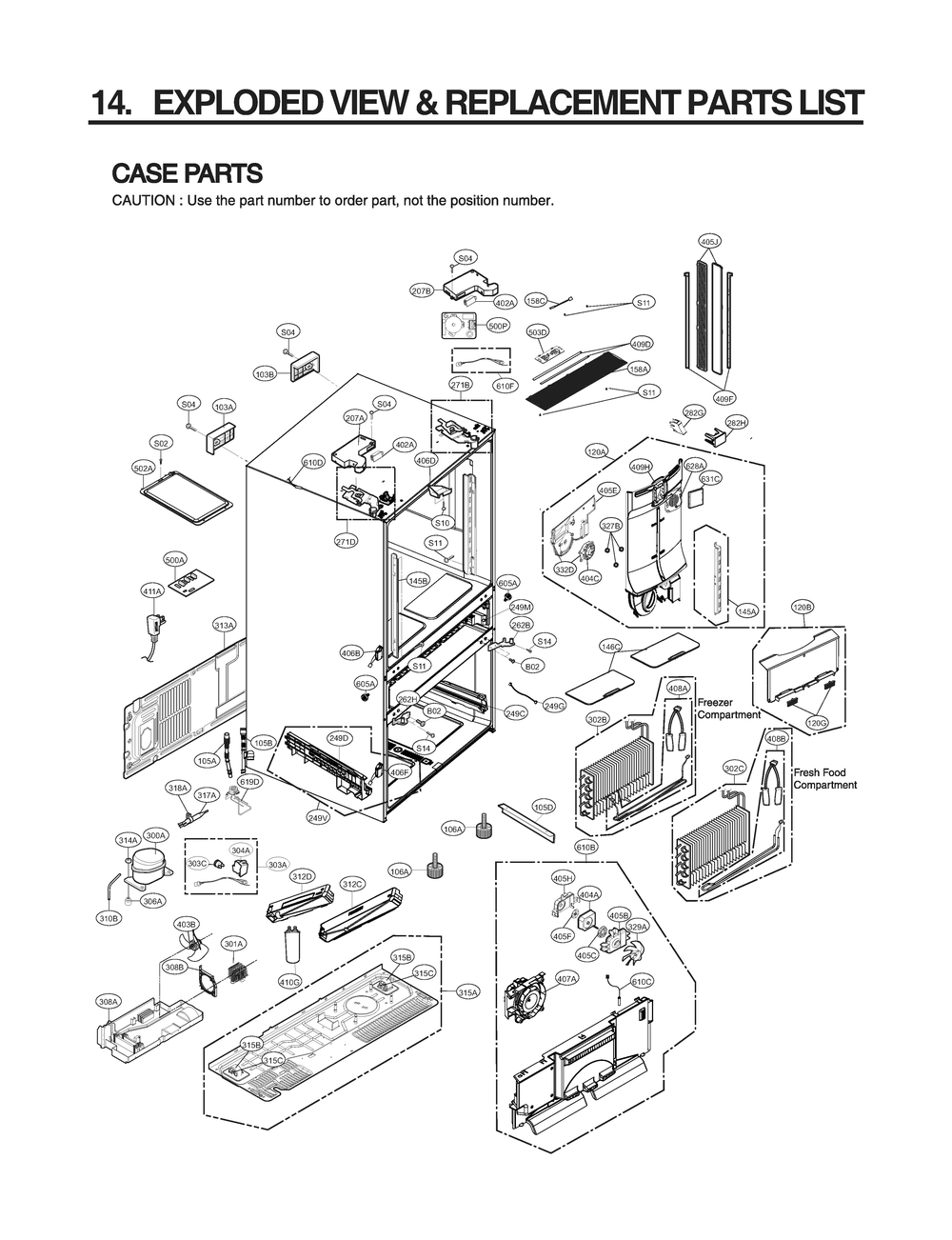 Case Parts Diagram and Parts List for GR-L31GUSJM ASTCNA0 LG Refrigerator