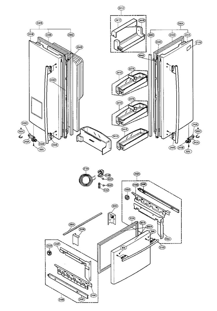 Door Parts Diagram and Parts List for LFX25950SB 00 LG Refrigerator