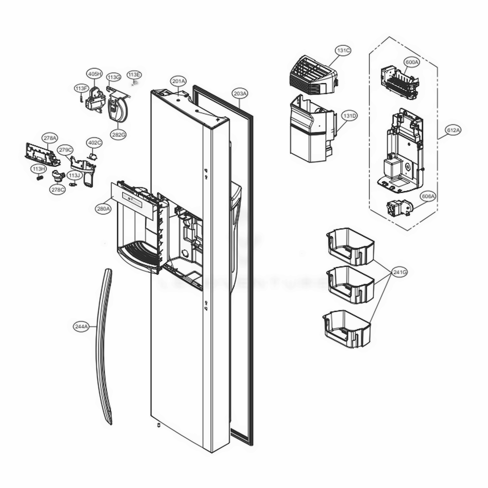 Freezer Door Diagram and Parts List for 51833 ASTCSE5 LG Refrigerator