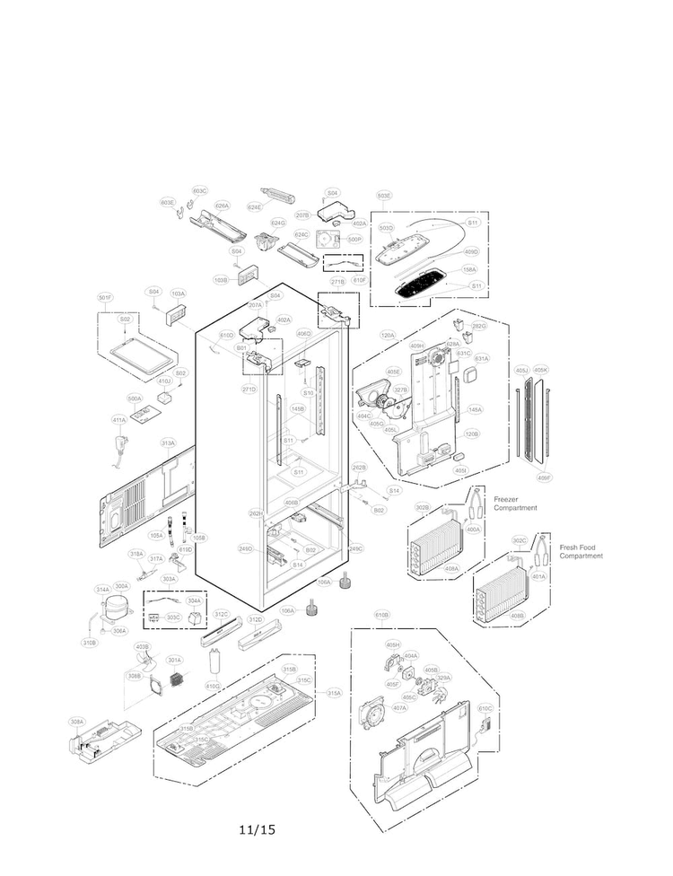 Case Parts Diagram and Parts List for LFX25991ST05  LG Refrigerator