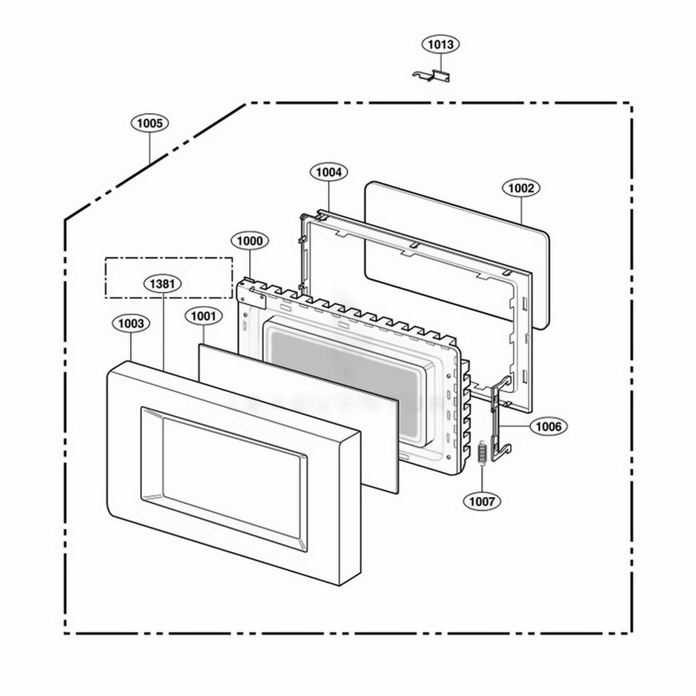 Door Parts Diagram and Parts List for 65223 CSBESEA LG Range