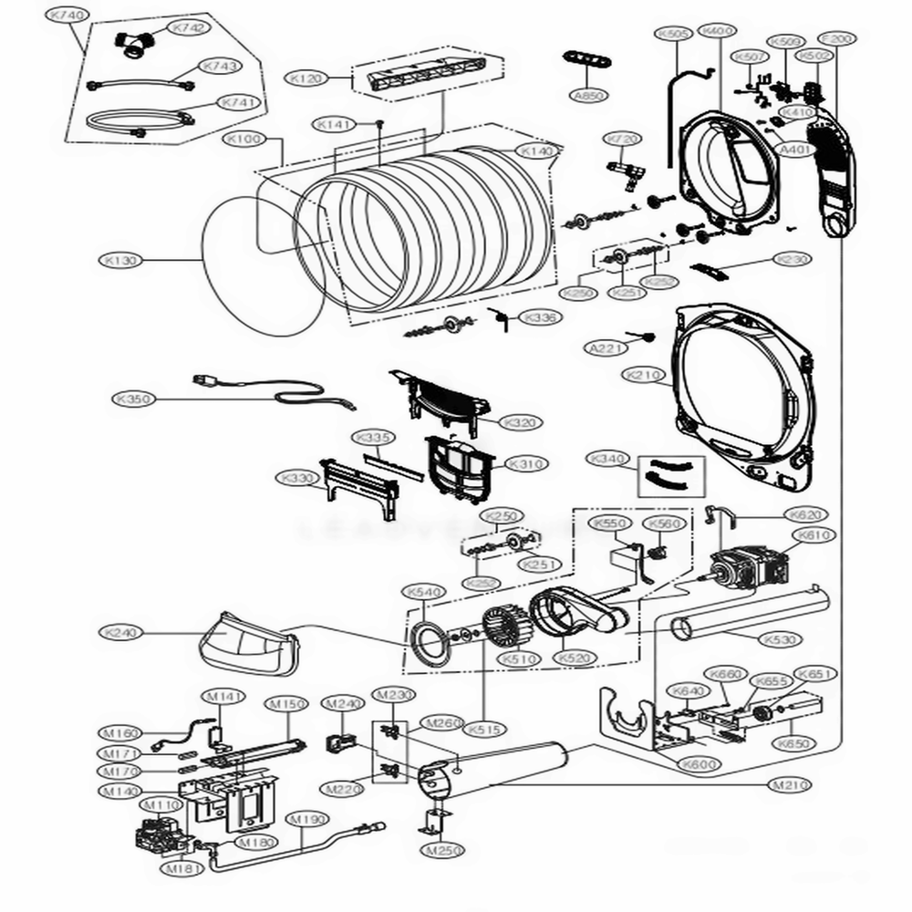 Drum And Motor Assembly Gas Type Diagram and Parts List for DLGX7881WE ABWEEUS LG Dryer