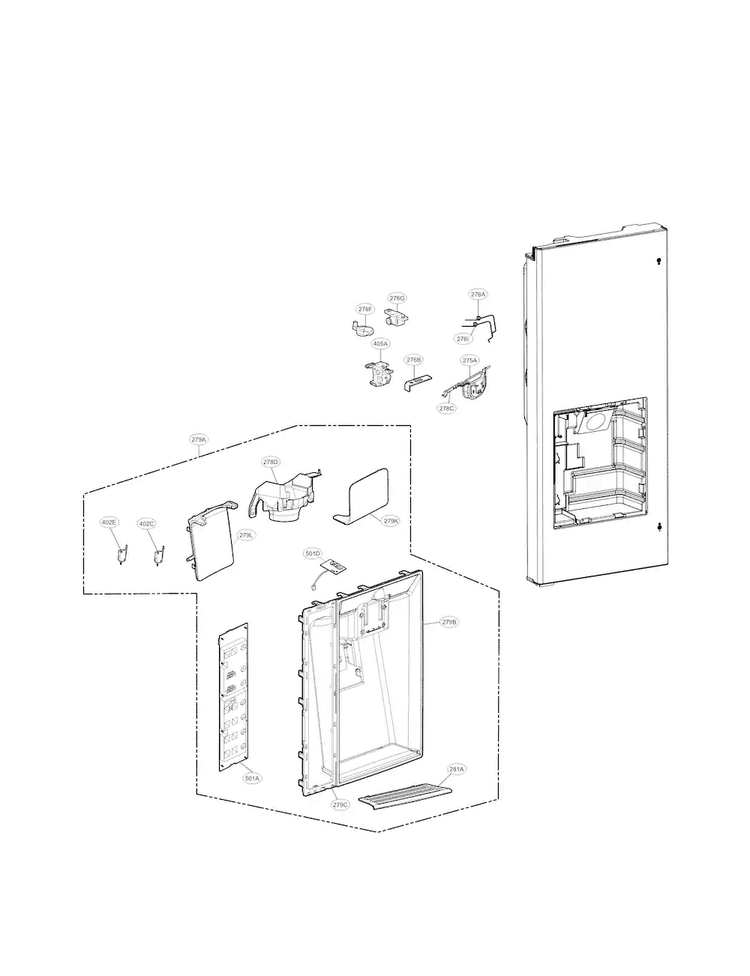 Dispenser Parts Diagram and Parts List for LMXS30776S 03 LG Refrigerator