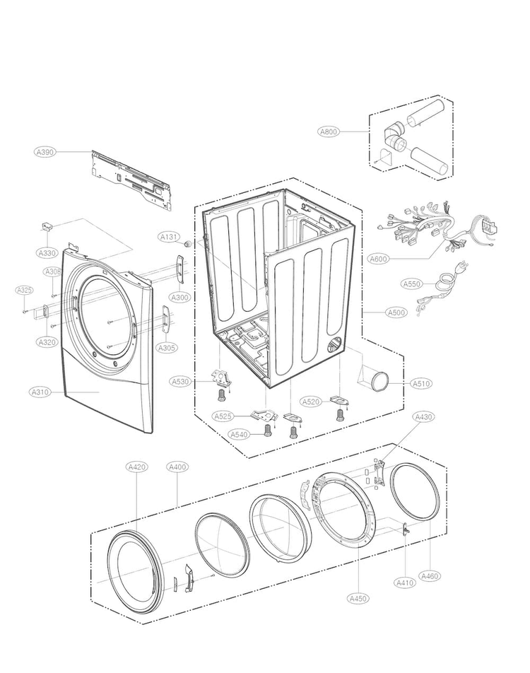 Cabinet And Door Parts Diagram and Parts List for DLG3051W  LG Dryer