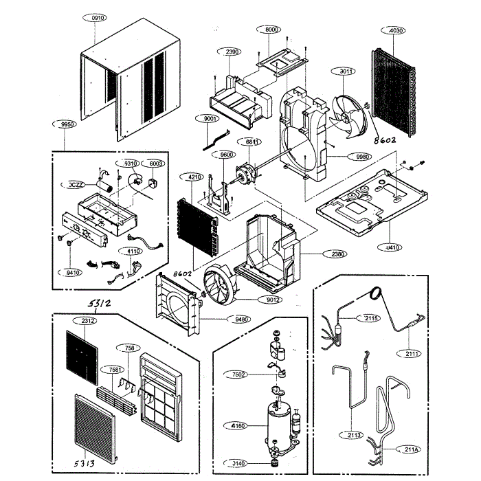 Cabinet Diagram and Parts List for LC8000  LG Air Conditioner