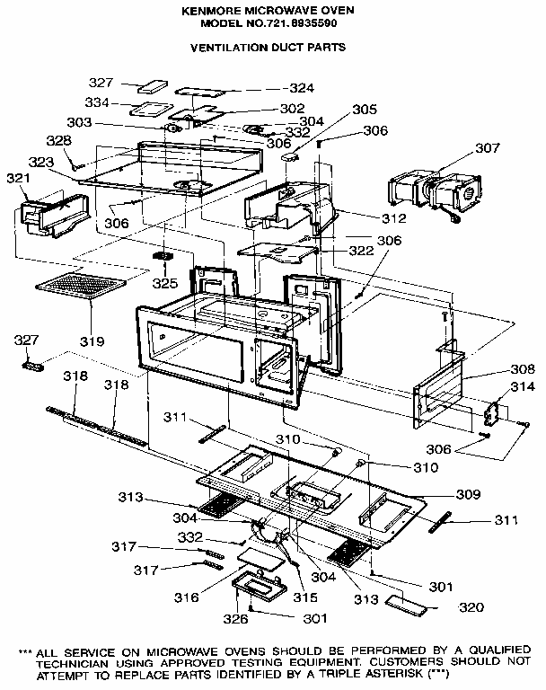 Ventilation Duct Parts Diagram and Parts List for 7218935590  Kenmore Microwave