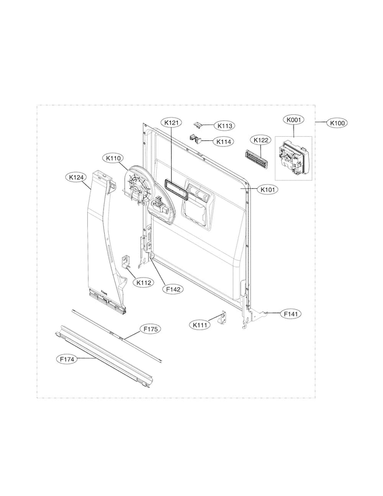 Door Liner Parts Diagram and Parts List for LDF5545ST 00 LG Dishwasher