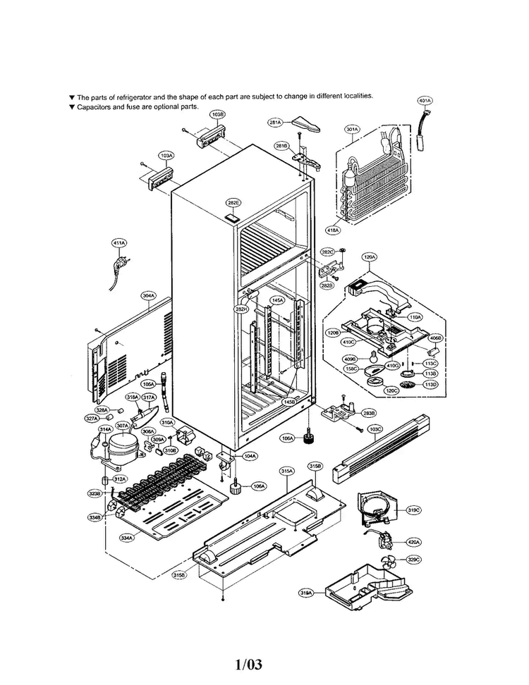 Cabinet Diagram and Parts List for LRTB2021W  LG Refrigerator