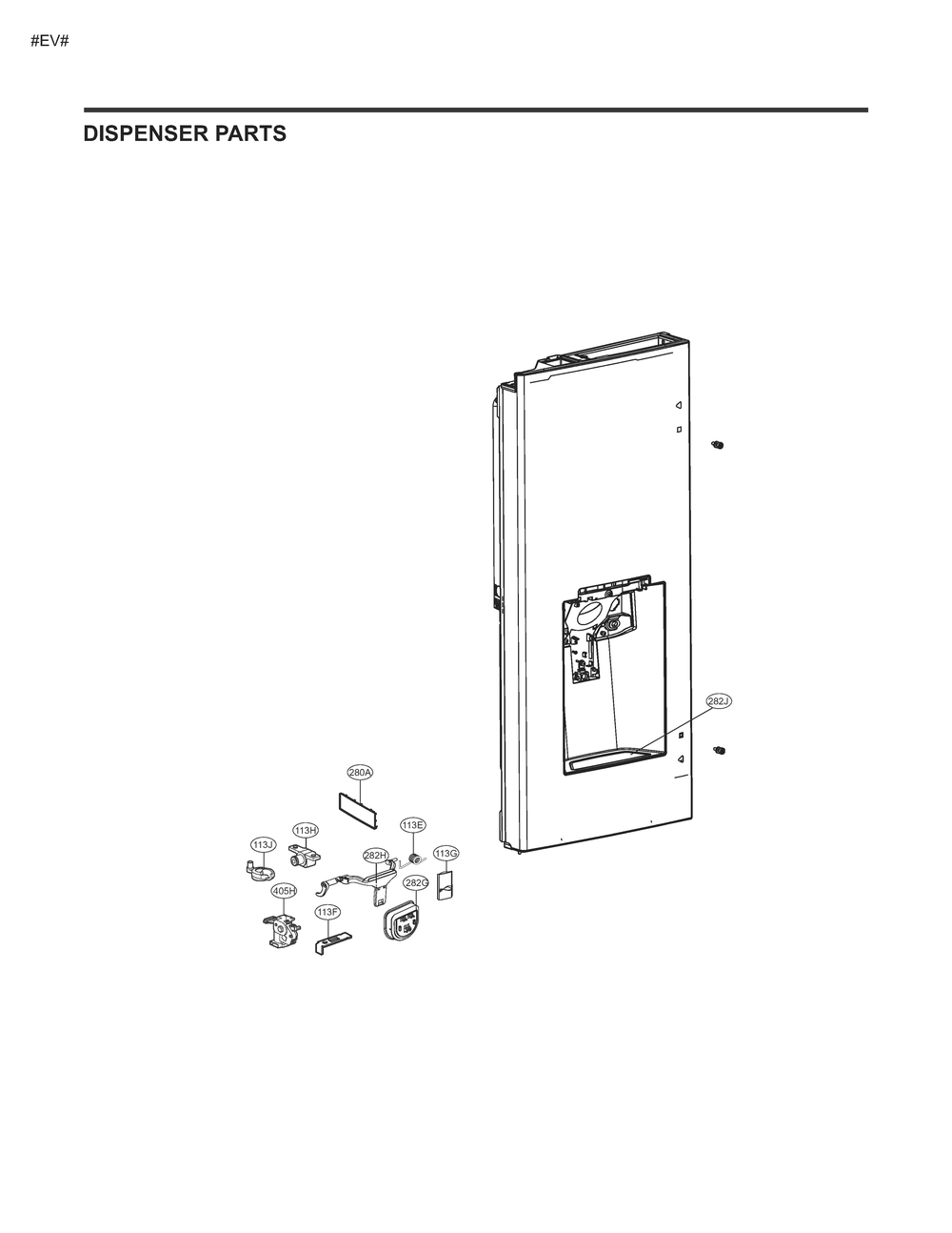 Dispenser Parts Diagram and Parts List for GM-L258NSXM ASTCSE0 LG Refrigerator