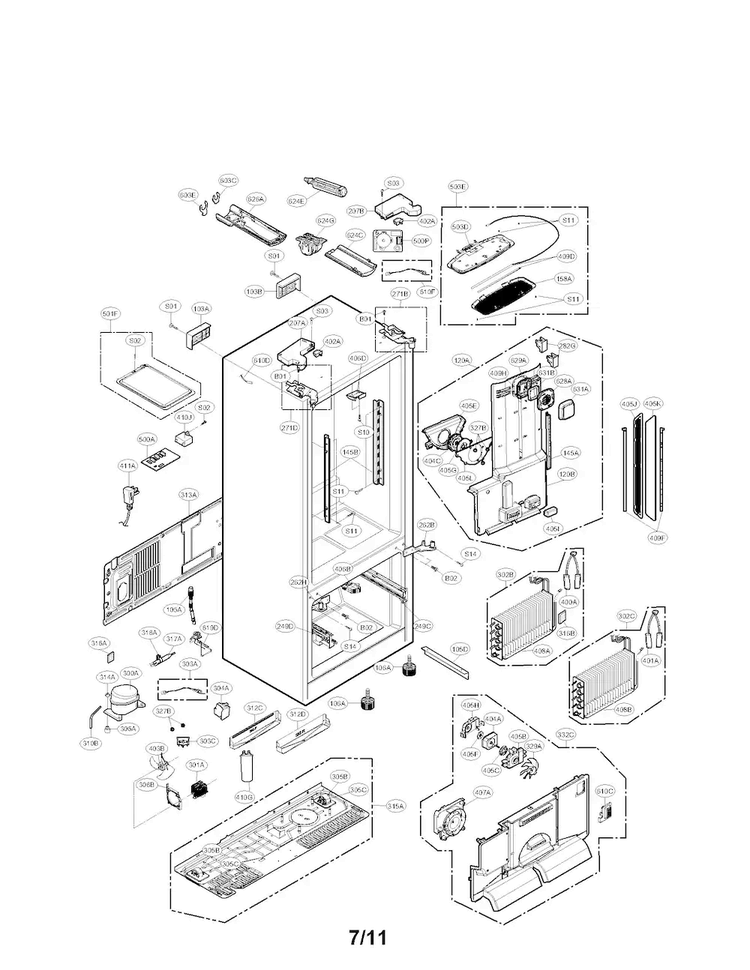Case Parts Diagram and Parts List for LFX31925SW 00 LG Refrigerator