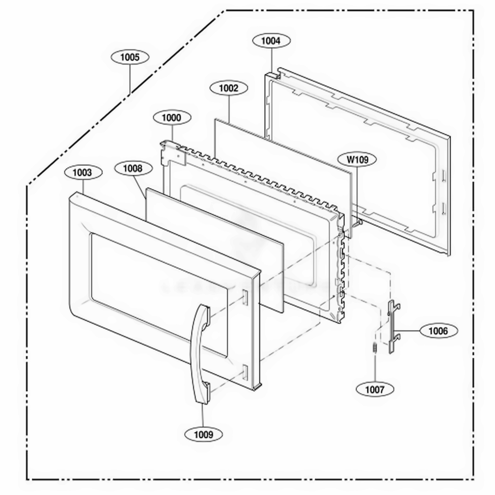 Door Parts Diagram and Parts List for 80012 CWHESEA LG Wall Oven